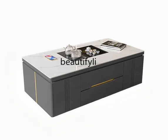 

Modern simple automatic lifting rock slab Kung Fu tea table multi-functional Sheung Shui integrated tea table