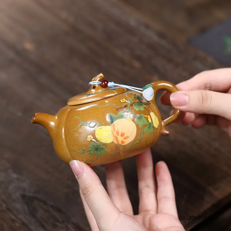 

190ml Chinese Yixing Purple Clay Teapot Handmade Pumpkin Pattern Tea Pot Tradition Household Beauty Kettle Teaware Tea Set