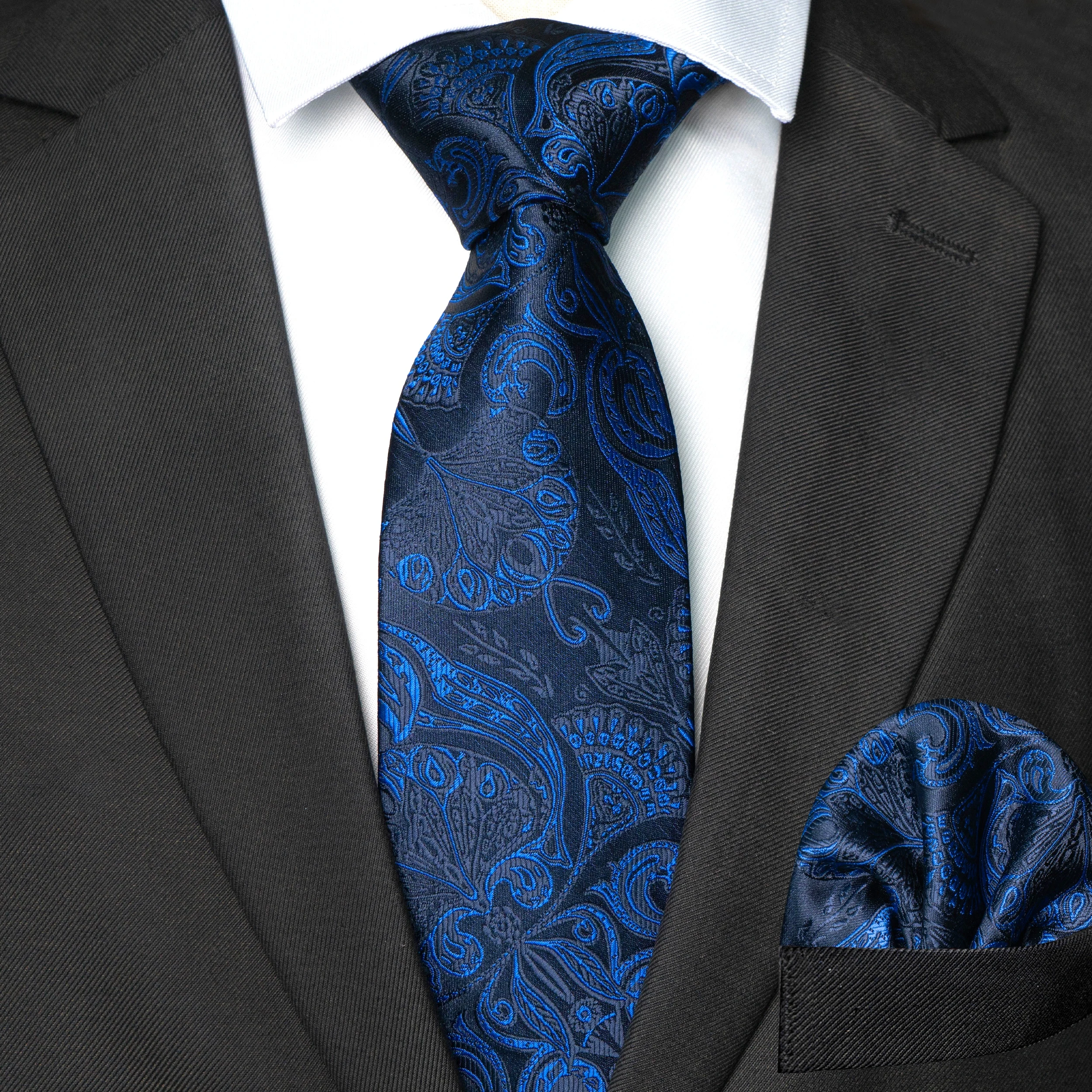 Exclusively Designed Latest Fan-Shaped Pattern High-End Men's Business Tie and Square Scarf Two-Piece Set, Suitable for Weddings, Parties, Business Casual, and Versatile Tie Set