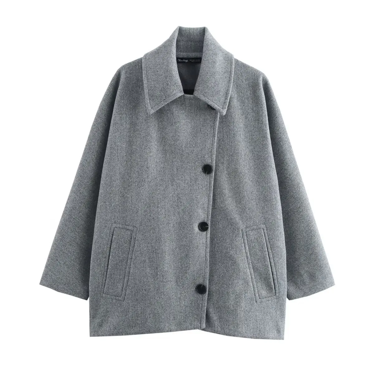 Schicker französischer Tweed-Mantel für Damen, mit Reverskragen, Fledermausärmeln, einreihiger Knopfleiste, Taschen, locker geschnitten, kurz, warm, eleganter Wintermantel. – Detail 10