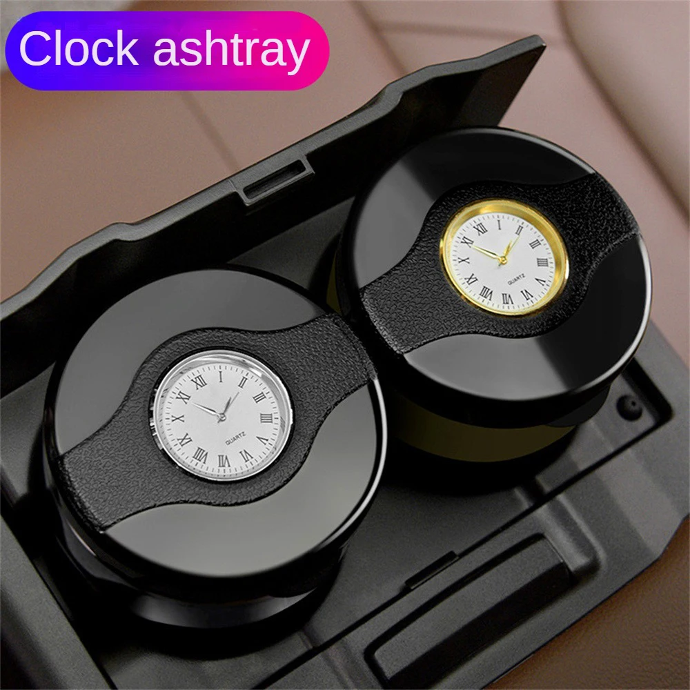 Stainless Steel Metal Ashtray With Clock Car Ashtray Separation Design Ash Holders Auto Accessories Car Interior Decor