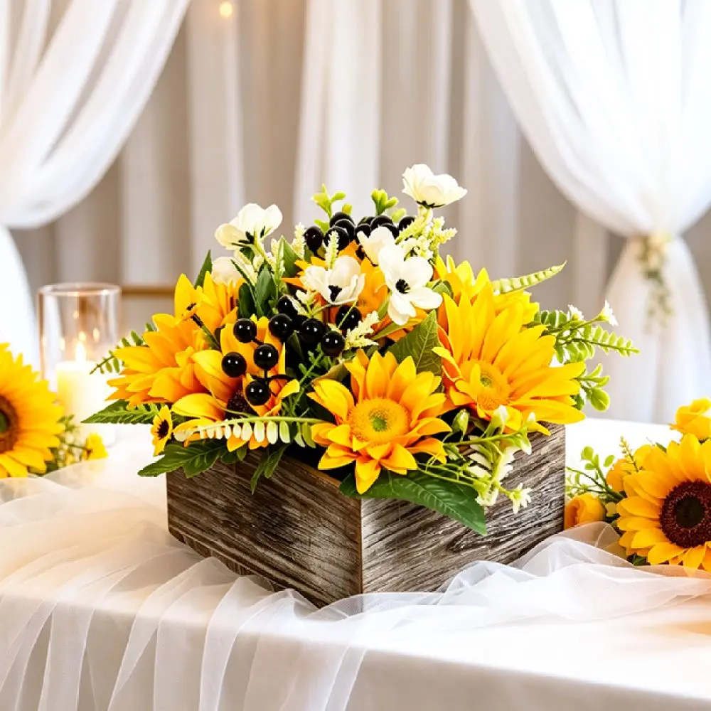 Artificial Sunflower Potted Plant Home Table Decor Autumn Thanksgiving Ornament Realistic Floral Arrangement Wedding Item