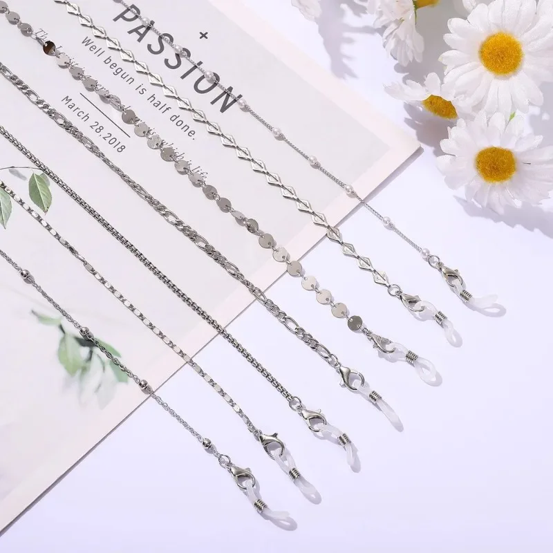 

2024 Trendy Silver Color Pearl Sunglasses Chain Non-slip Vintage Glasses Lanyard Necklace Strap Rope Fashion Jewelry for Women