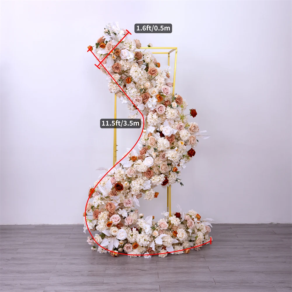 4.3x3.6ft Autumn Artificial Triangular Flower Arrangement Wedding Decoration Props with Champagne Rose Hydrangea Dahlia Flowers