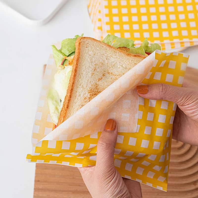 50 sztuk Sandwich Hamburger pakiet do pieczenia papier olejowy olejoodporny pączek chleb Wrapper torba papierowa na żywność