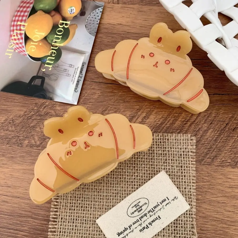 Cute Korean Style Croissant Hair Claw Coffee Funny French Diamond Crab Clip Headwear Kawaii Acetic Acid Shark Clip Headdress