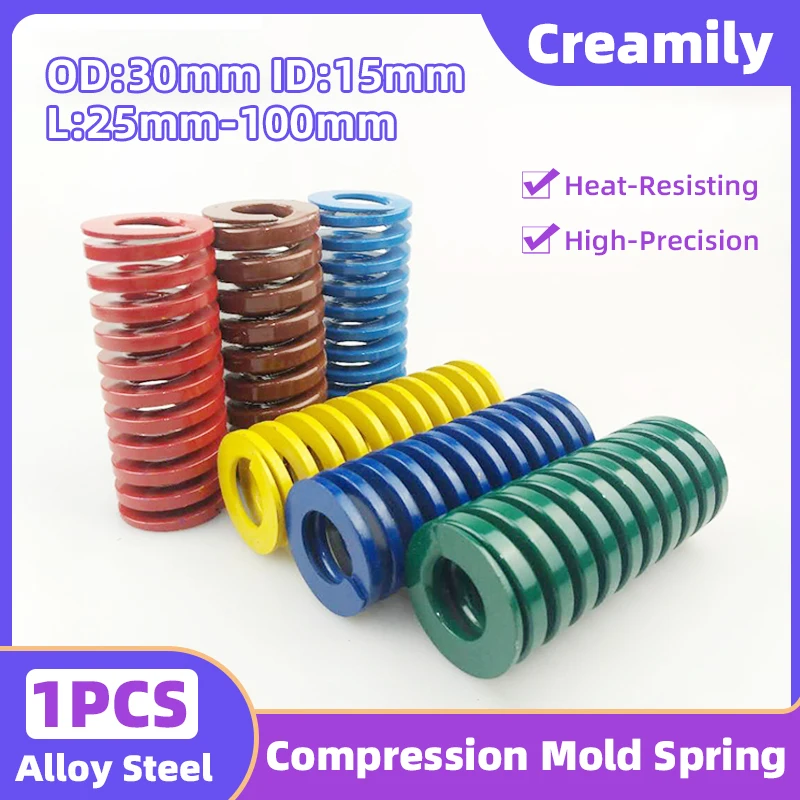 

Creamily 1PCS Die Mold Spring 30x15xL Compression Spring Loading Springs OD=30mm ID=15mm L=25-100mm Yellow/Blue/Red/Green/Brown