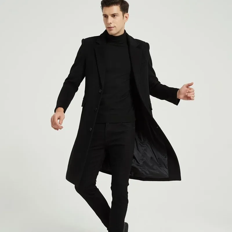 

Autumn and Winter Trench Coat Men's Fashion Business Casual Slim-fit Woolen Men's Youth Over The Knee Plus Long Woolen Coat