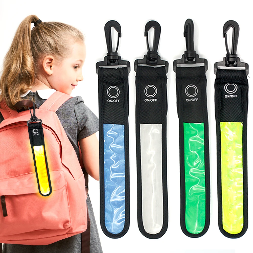 4pcs/set Reflective Light Strip Reflector Pendant for School Bag Backpack Hanging Light Waterproof LED Flashing Lights