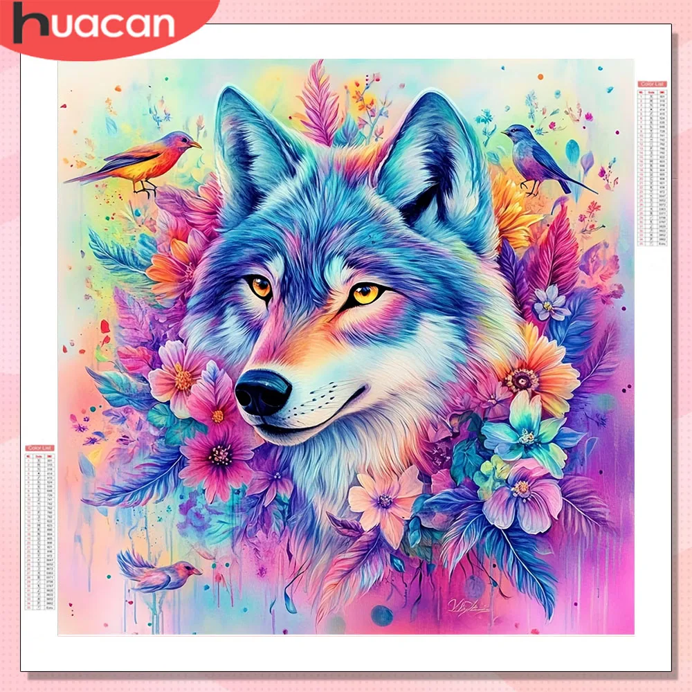 HUACAN Diamant-Mosaik, Wolf, Tier, quadratisch, rund, Diamant-Malerei, Blume, komplette Kits, Dekoration für Zuhause, Kunsthandwerk, Kunst