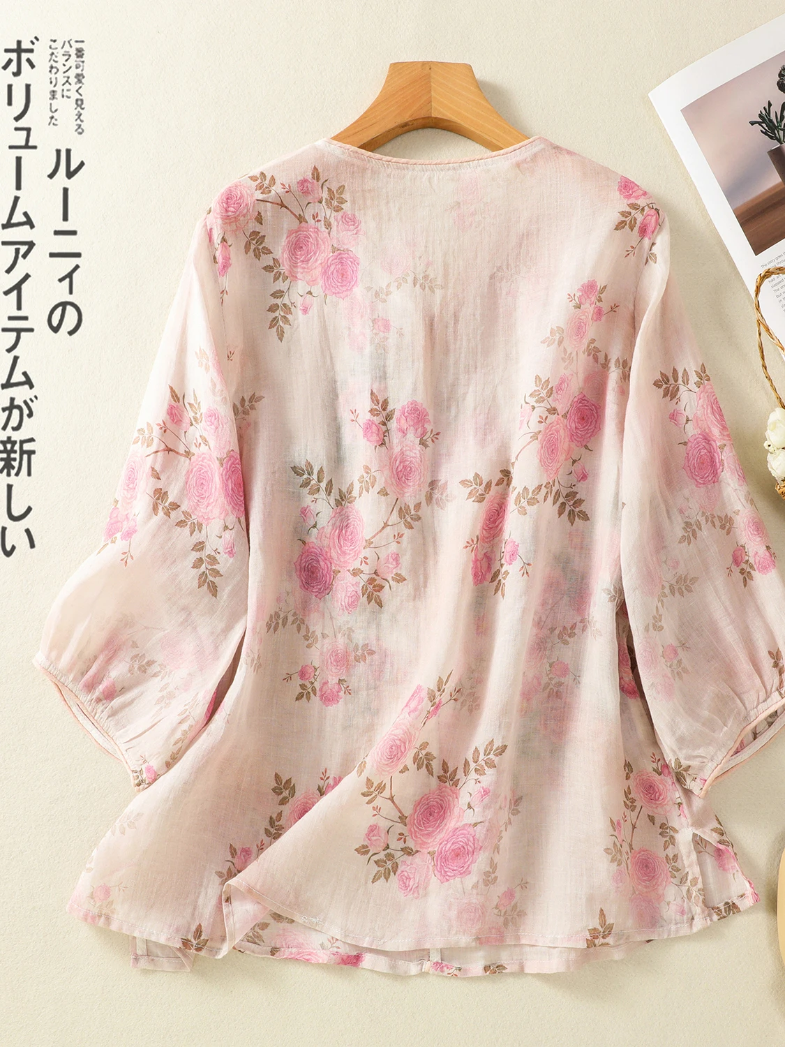 

Breathable round Ne Chinese Sle Embroidered Flax irt Women's Summer New Faion Small Top Open Front Sve Length