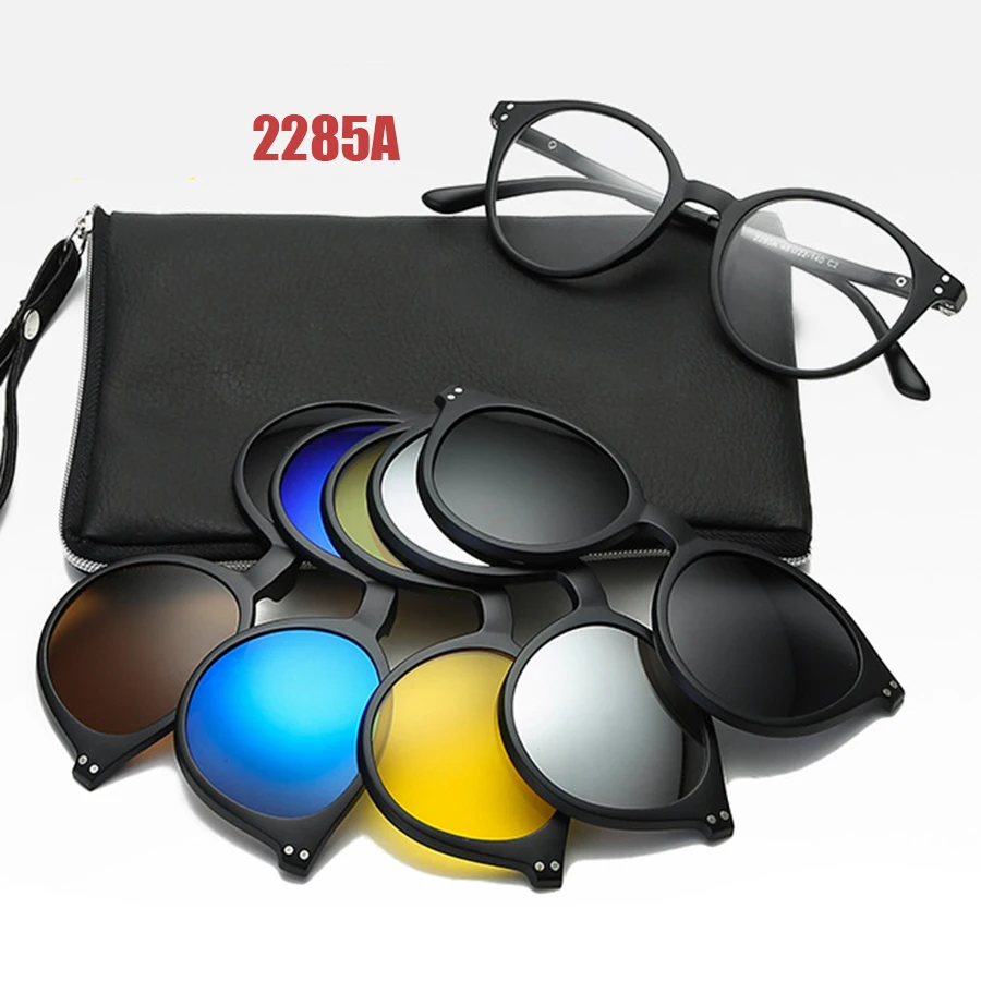 Eyeglasses Frame Men Women With 5 PCS Clip On Polarized Sunglasses Spectacle Magnetic Glasses Male UV400 Eyeglasses