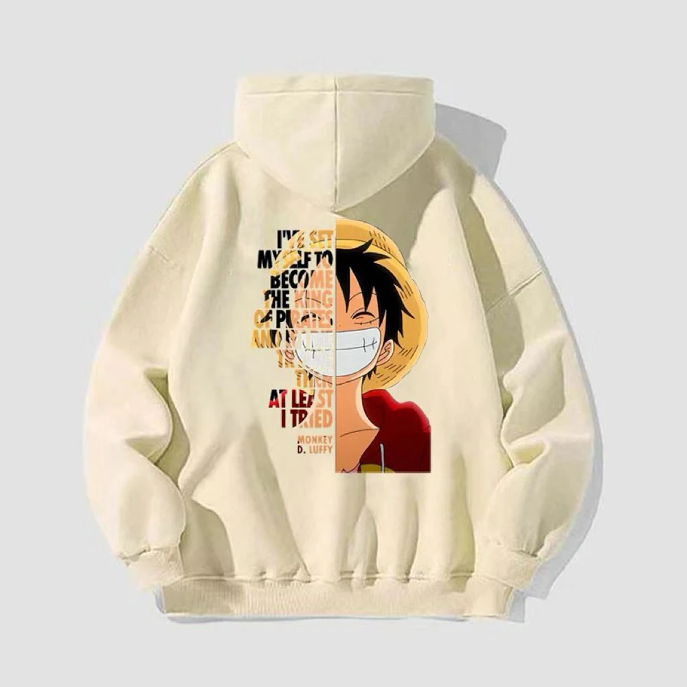Monkey D Luffy Graphic Hoodie One Piece Anime Unisex Loose Fit Hooded Sweatshirt Cool Split Face Back Print Daily Casual Tops