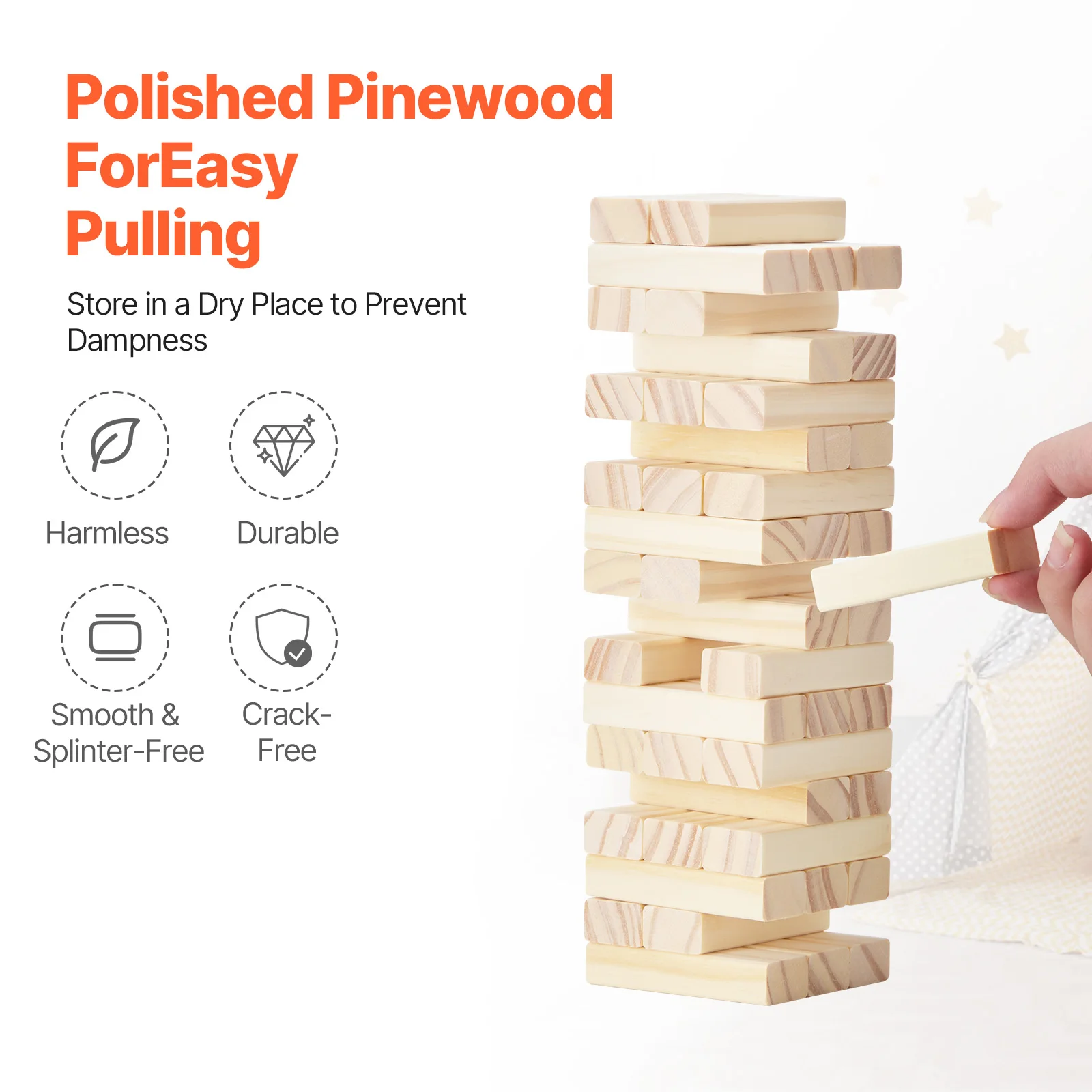 SucceBuy Tumbling ของเล่นไม้ Tumble Tower Blocks เกมไม้สน Tumbling Tower เกมเก็บลังไม้ซ้อนเกม
