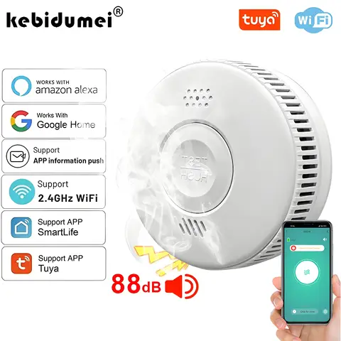 WiFi Tuya 기능 연기 감지기 고품질 85dB 화재 검사 경보 센서 Smartlife APP 제어 응접실 주방 상점