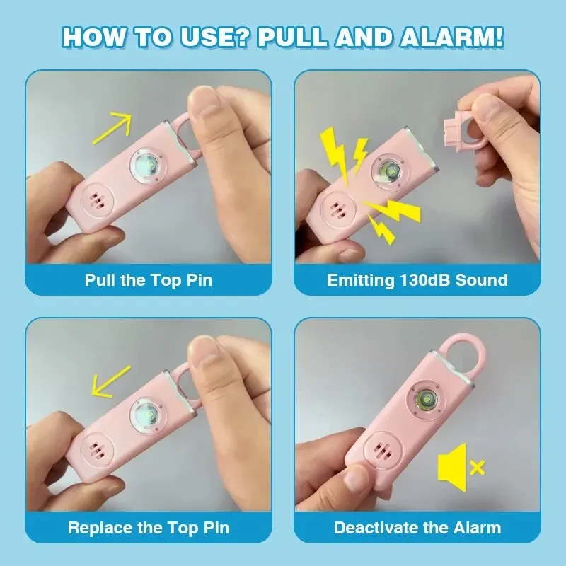 Awapow Personal Defense Alarm 130dB With LED Light Rechargeable Self Defense Woman Safety Alarm Key Chain Emergency Anti-Attack