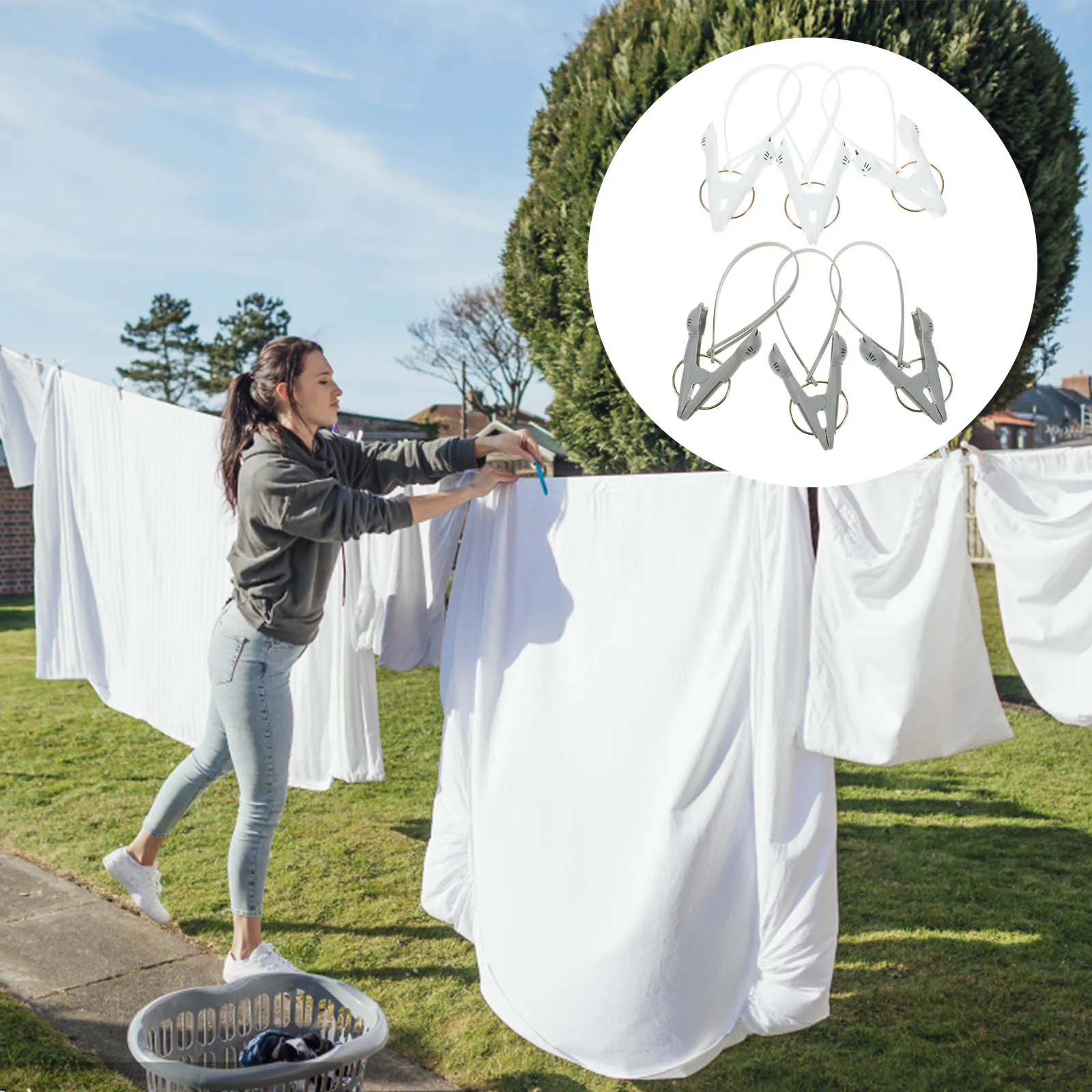 

6Pcs Plastic Clothespins Windproof Anti-Slip Laundry Clips for Towels Quilts Blankets Drying with Hanging Rope Household Drying