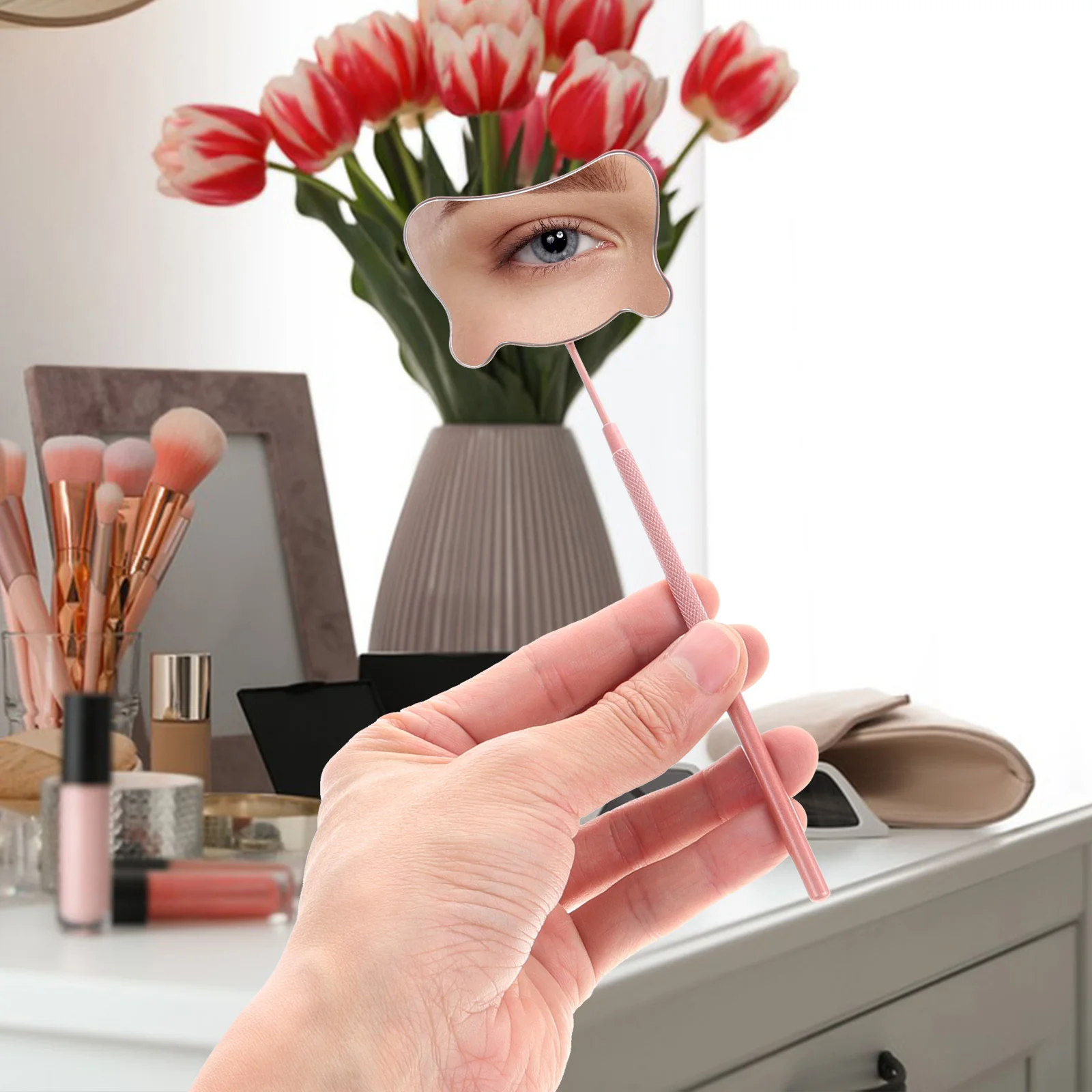 

Stainless Steel For Eyelash Extensions Handheld Portable Makeup Tool Eyelash Extension Inspection Salon Use Lash Tech Mirror
