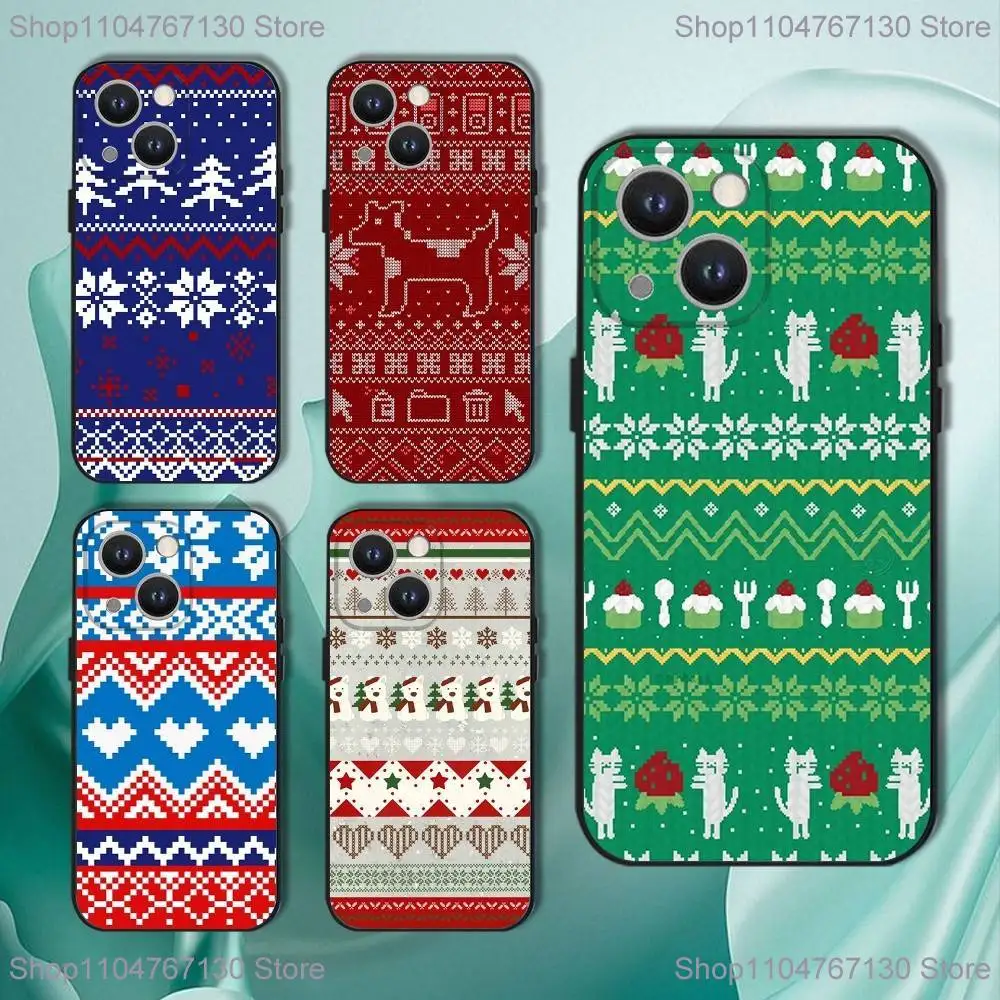 

Fair Isle style Phone Case For iPhone 17,16,15,14,13,12,11,Pro,XS,Max,XR,Plus,E,SE4,Mini Black Soft Cover