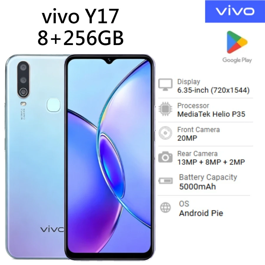 2026 Newest Global Version Vivo Y17 Factory Unlocked Dual SIM Android Cell Phone  Large Storage 6.35 Inch HD Display