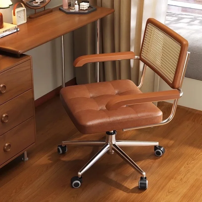 Rattan office chair Japanese retro Computer Home lift swivel Study desk Rattan single