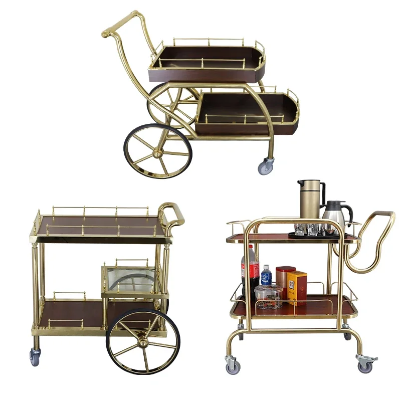 

Hotel dining car tea snack trolley mobile European wine catering table stainless steel wine rack banquet