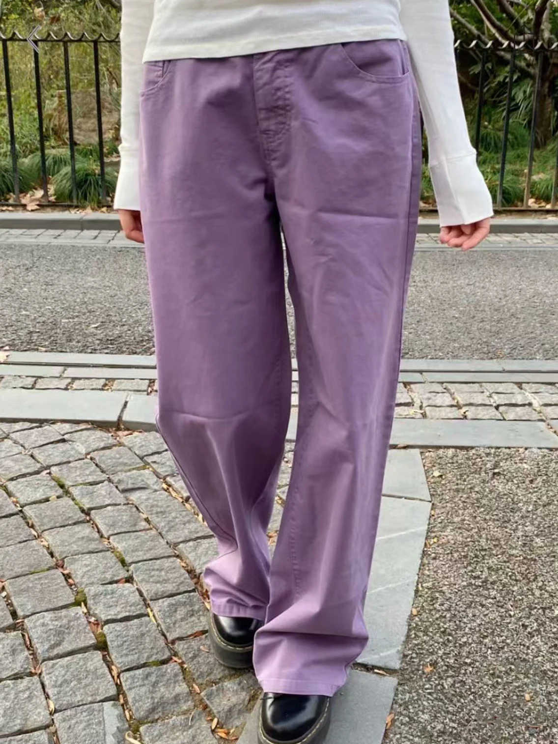 

Purple Chic Straight Jeans Women Spring Back Pockets Cotton Denim Long Pants Female Solid Casual Simple Solid Basic Trousers
