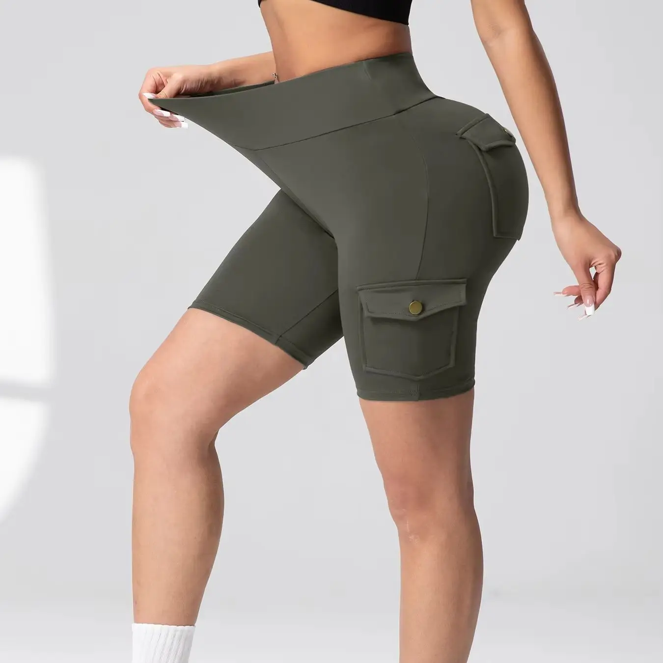 

1/2/3PCS Women Cargo Pocket Gym Sports Shorts Pants High Waisted Yoga Shorts Leggings Suitable For Running Fitness Cycling