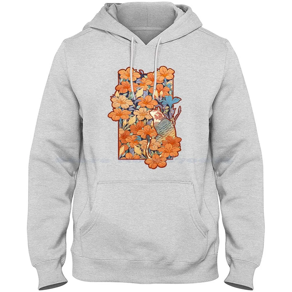 Neko And Flowers 100% Cotton Hoodie Cats And Flowers Cute Animals Floral Kitten Kitty Nature Orange Funny Lotus Cat Lover