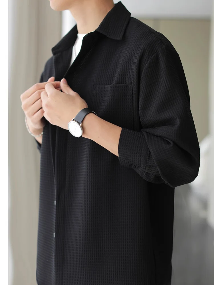 

Men's Slim Fit Long Sve irt Bla Autumn Spring Thin Sle Casual Faionable Plaid Patterned Youthful Polyester Fiber