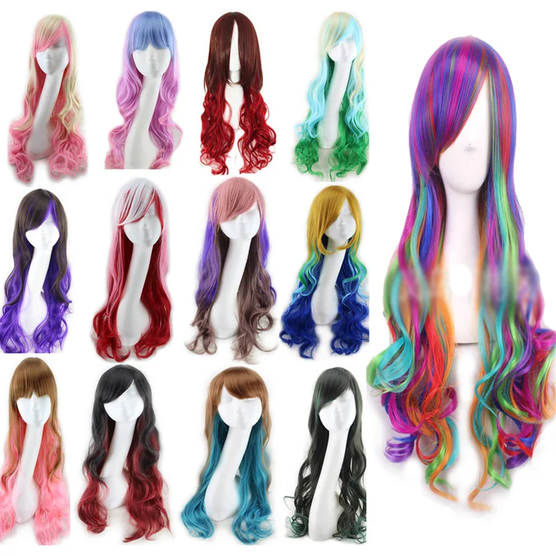 

Sexy Long Curly Fashion Cosplay Costume Anime Hair Full Wavy Multi-Color Wig