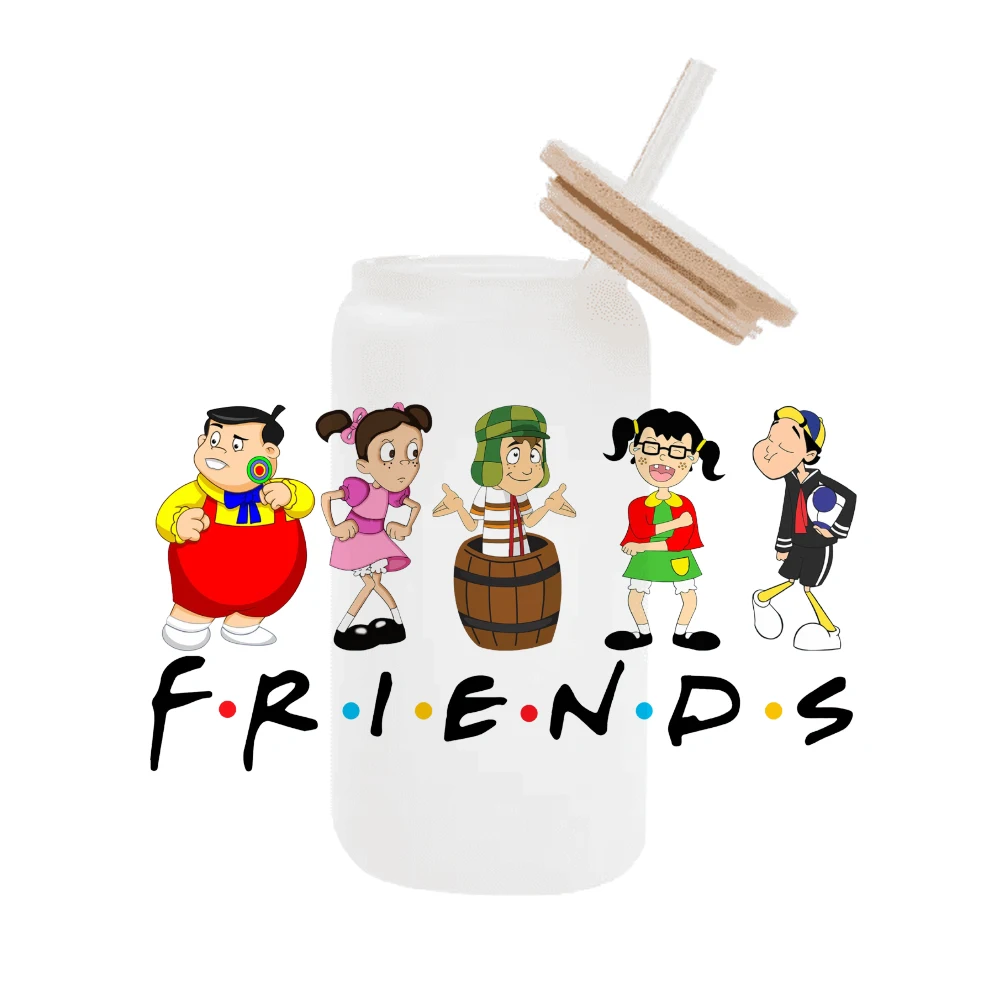 Messico Cartoon El Chavo Ragazzi Grils Per Libbey 16 once Può Bicchiere 3D Impermeabile UV DTF Caffè Può Avvolgere Libbey Involucro di Vetro