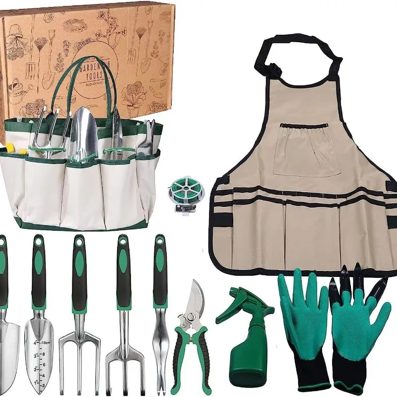 11-Piece Gardening Tool Set, Garden Gift Kit with Aluminum & Stainless Steel Shovels and Rakes