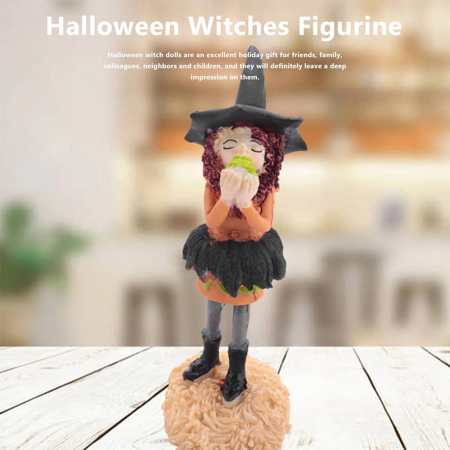 Halloween Witches Figurine Charming Witch Decor Dolls Mini Magic Witch Halloween Decorations Desktop Home Decor-D