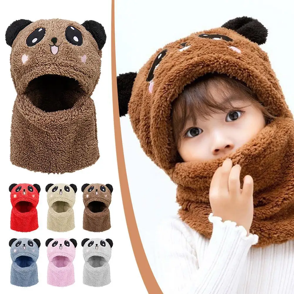 

Hot Sell Autumn and Winter Warm Children's Hats and Neck Gaiter Set Rabbit Hat Cute Girls' Panda Hat Balaclava Caps for Kids