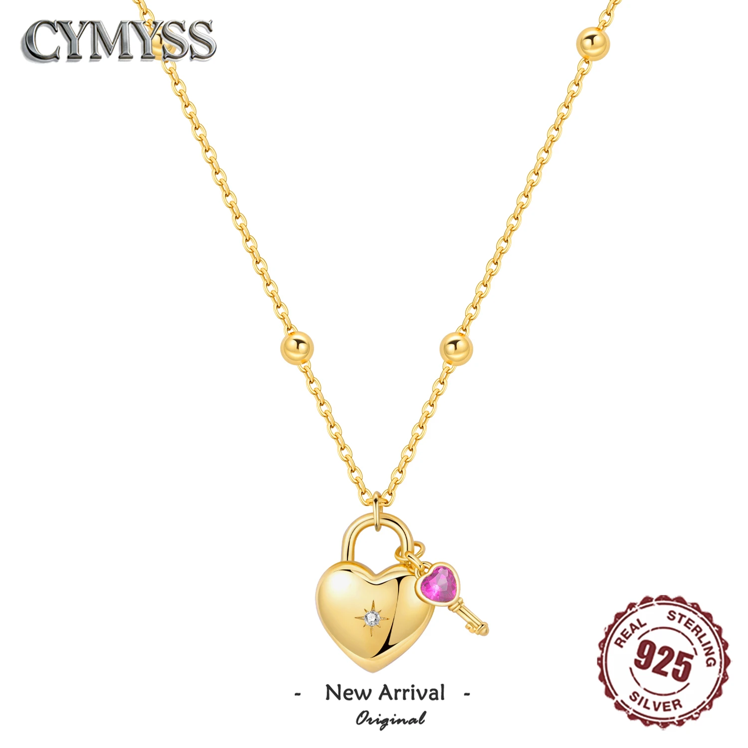 Minimalist Dainty 925 Sterling Silver Heart Lock and Key Y-shaped Chain Necklace 18K Gold Plated Jewelry Gift For Women Birthday