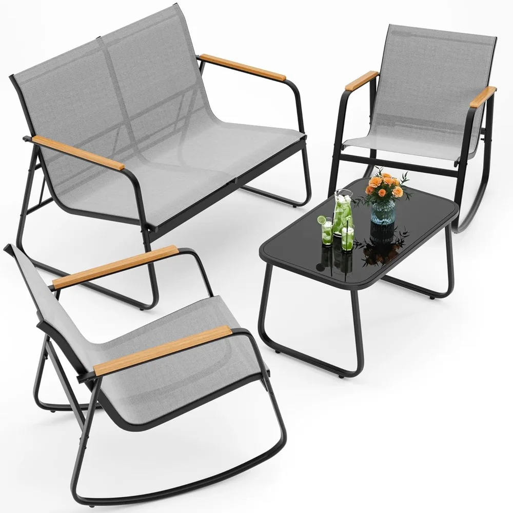 4-Piece Outdoor Patio Furniture Set, All Weather-Resistant Textile Fabric Outdoor Conversation Set with Coffee Table, Pat