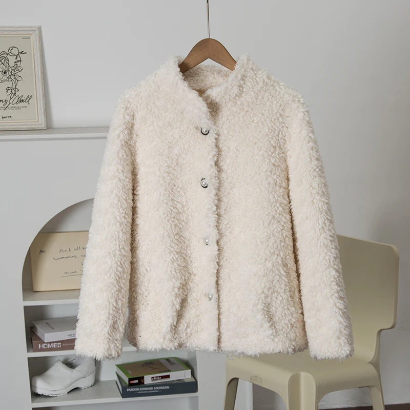 

Light Warm Thiened Suede Windproof Collar Long Sve Soft Woolen Jaet Women Winter Faion Outerwear Premium Quali