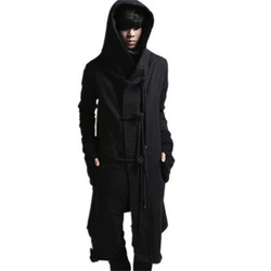 Autumn Trench Men Punk Coats Hip Hop Outerwear Slim Fit Long Coat Hooded Cloak Cardigan Mens Linen Rope Design Gothic Jackets