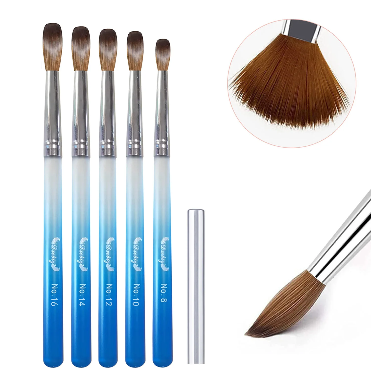 5pcs/set Blue Acrylic Nail Carving Pen Brush Set with Acrylic Handle, Acrylic Nail Tools for Beginner No.8-10-12-14-16