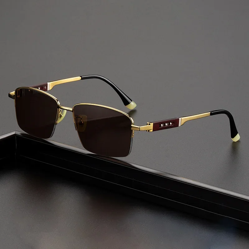 Glass Sunglasses Men Retro Acetate Gold Sun Glasses Male Natural Crystal Brown Stone Lens Anti Scratch Vintage Moisturizing Eye