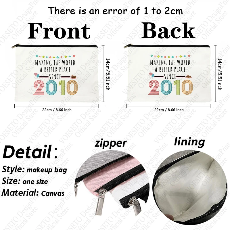 1pc Making The World a Better Place Since 2007 pattern Makeup Bag,Travel Toilet Storage Bag,Party Gift Zipper Organizer,Cosmetic