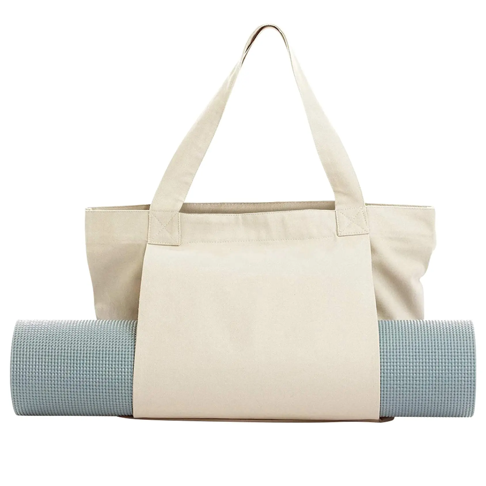 Bolsa tote de lona com bolso para tapete de ioga, bolsa de ombro para escritório, treino, pilates, viagens, praia e academia