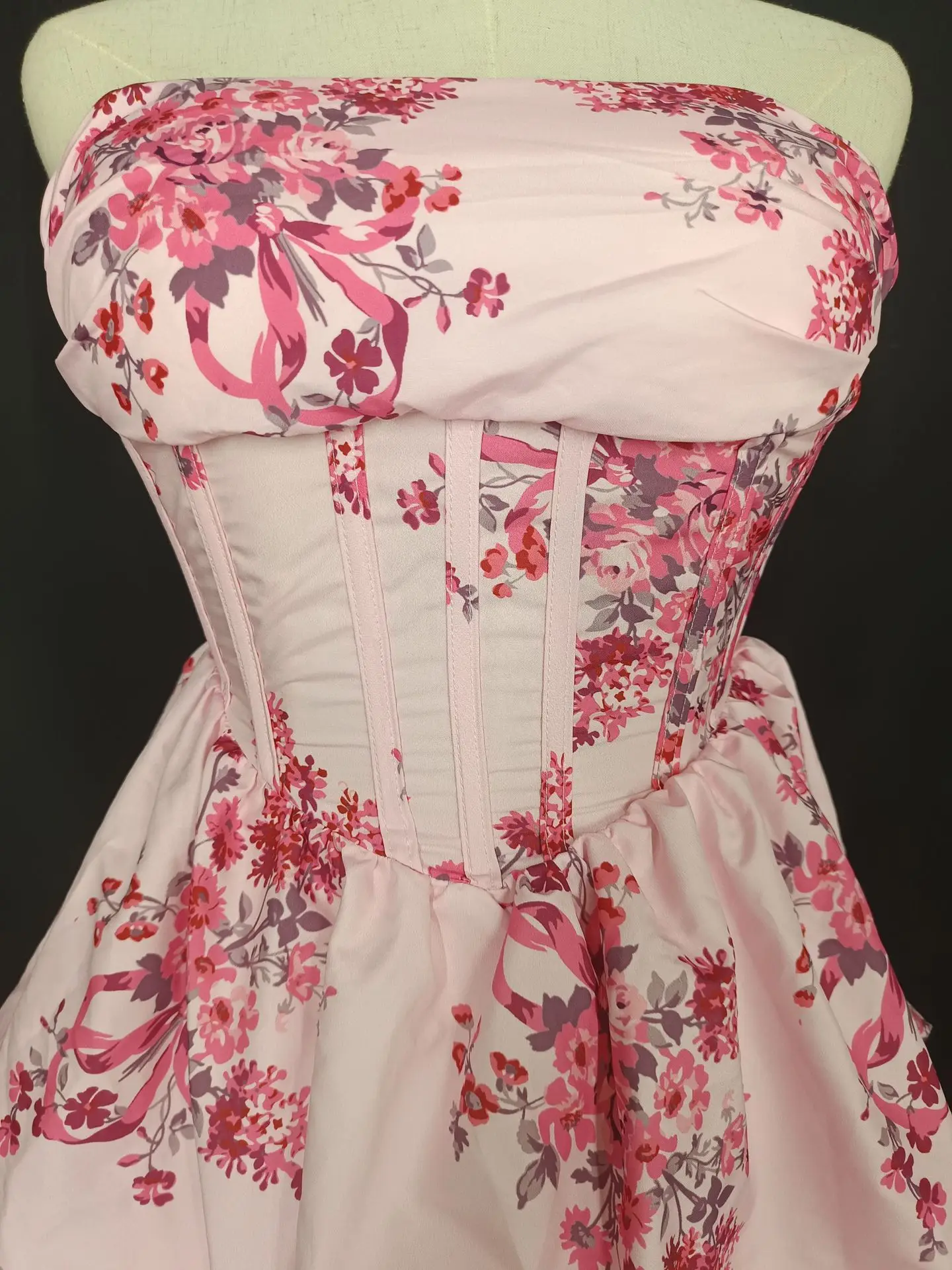 Noble Vintage Flowers Print Princess Party Long Cake Dress Pink