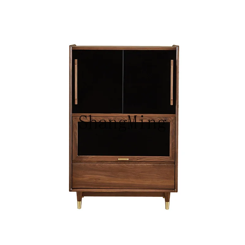 

CL solid wood wine cabinet, black walnut glass door, light luxury restaurant display cabinet, side storage