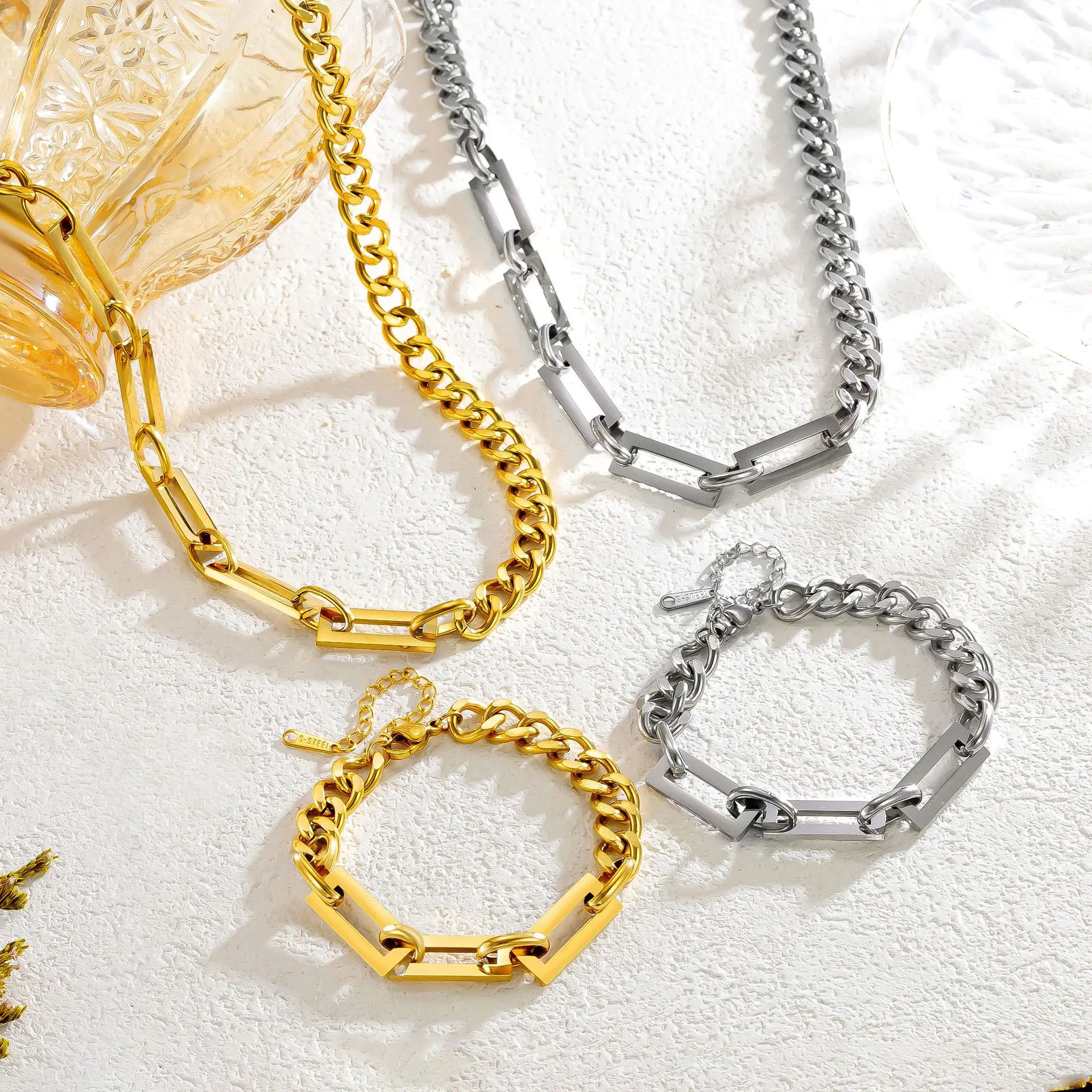 316L Stainless Steel New Fashion High-end Jewelry Hip Hop Minimalism Charm Thick Cuba Chain Choker Necklaces Bracelets For Women