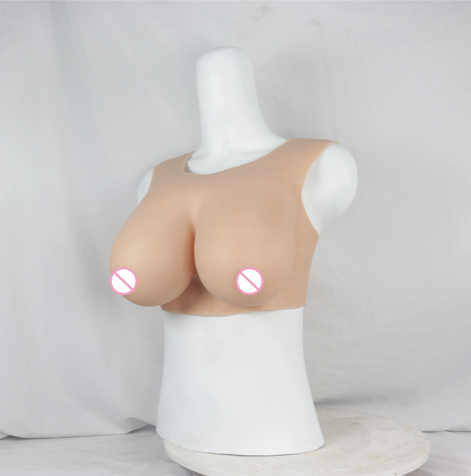 Silicone Breast Forms Round Neck Fake Breast Cutout Sissy Fake Boob Transgender Cosplay Crossdresser Men Fake Chest Drag Queen