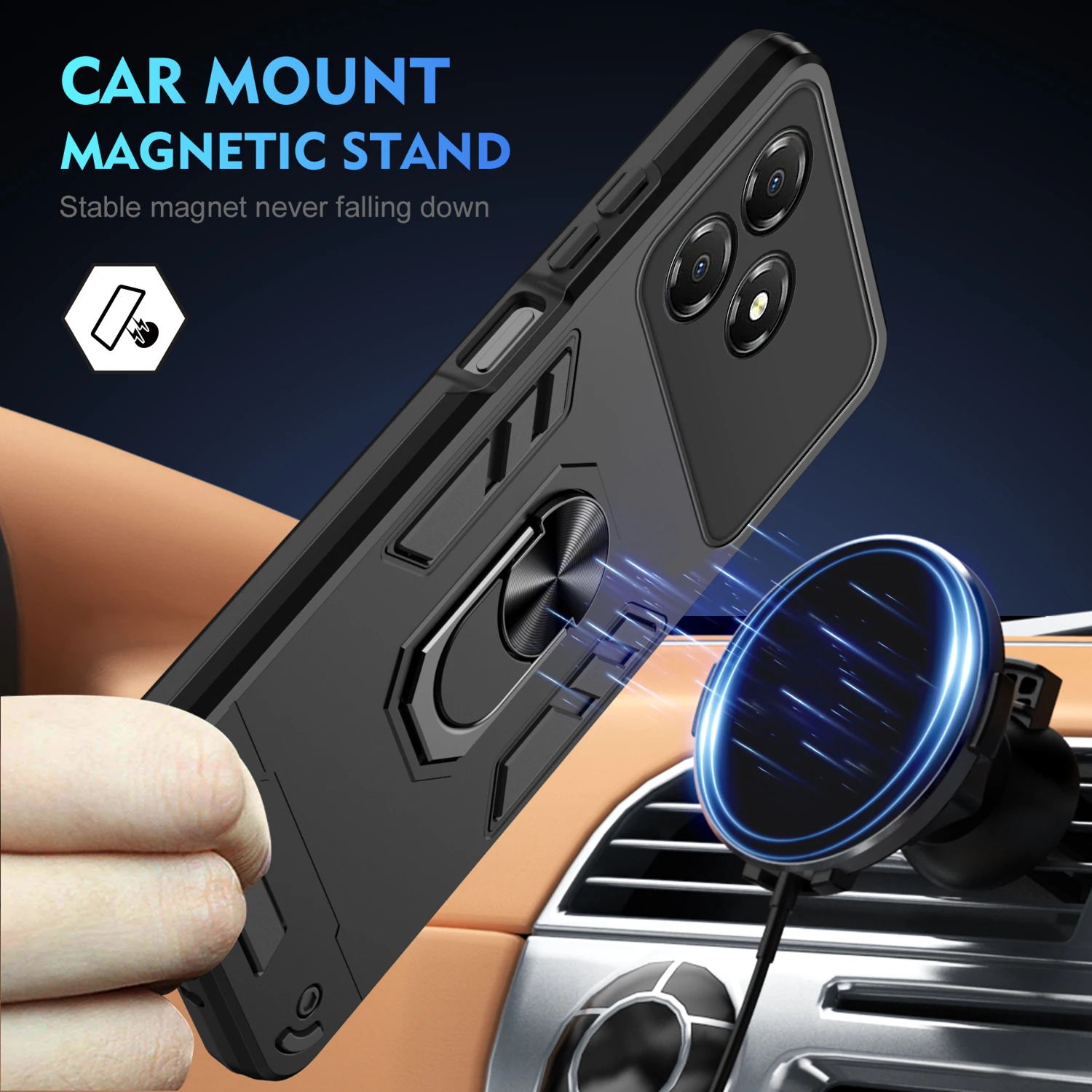 Military Grade Shockproof Case for ZTE Blade A36 A56 A76 4G Protective Cover Ring Stand Holder Fundas Coque view 3