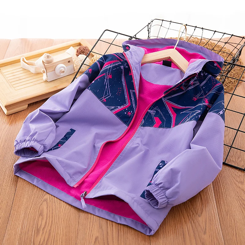 

Girls Fleece Lined Windbreaker Jacket Children's Casual Spring Autumn Fashion Outerwear mid Large Children's Top