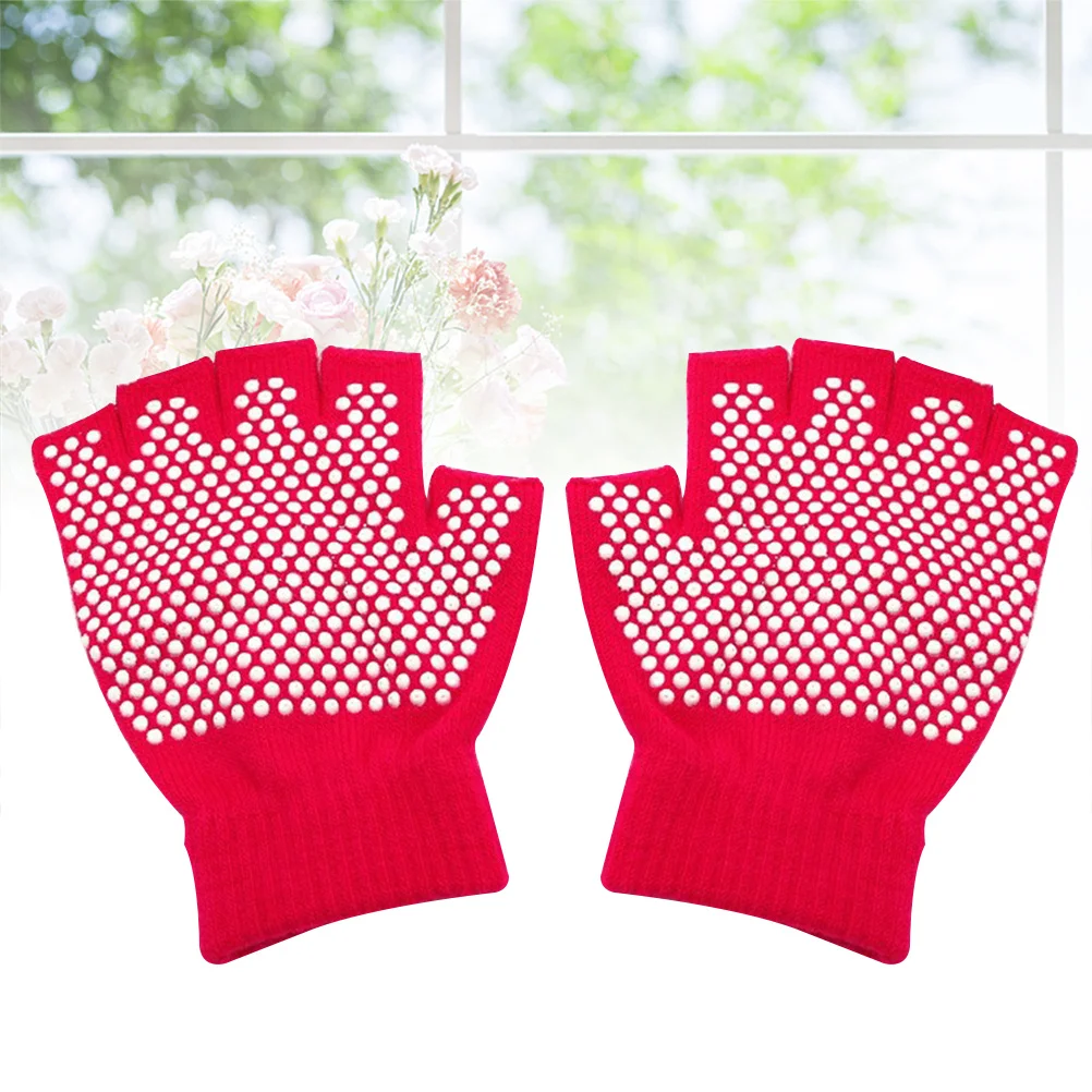 قفازات قطنية بدون أصابع لتمارين اللياقة البدنية، قفازات قطنية محبوكة غير قابلة للانزلاق، قفازات نصف إصبع للنساء والرجال وردية